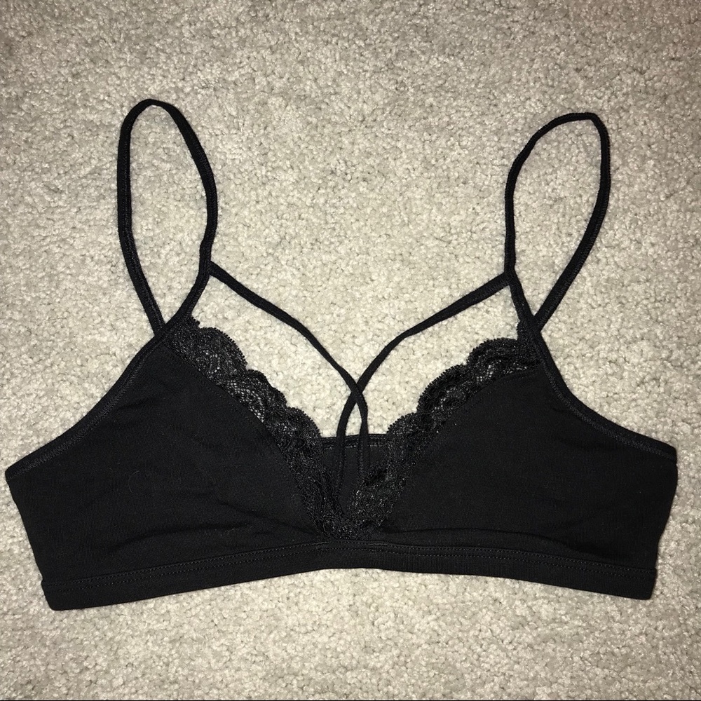 EXPRESS Black Bralette w/Lace Trim and Crisscross